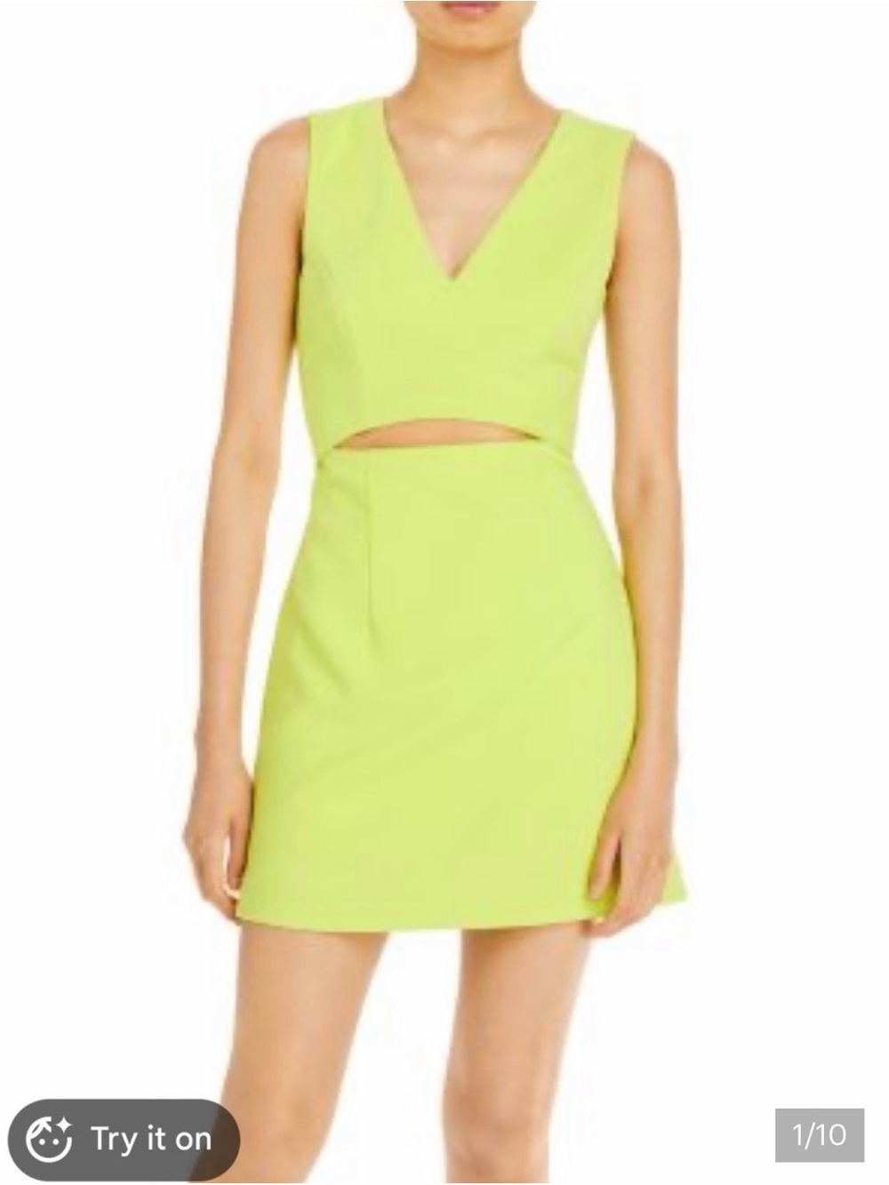 NWT French Connection Whisper Sleeveless V-Neck Cutout Mini Dress in Lime